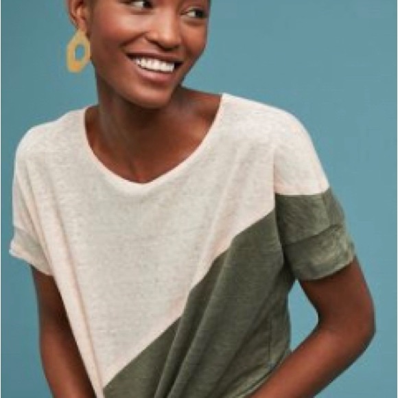 Anthropologie Bordeaux Colorblocked Linen Tee, Small - Picture 5 of 5